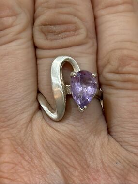 Sterling Silver Ring with Pear-Cut Purple Amethyst